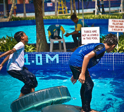 Waterpark fun in wet clothes